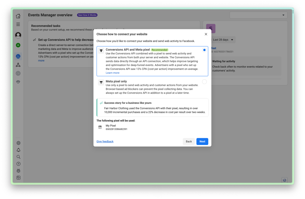 Screenshot of app Meta Pixel
